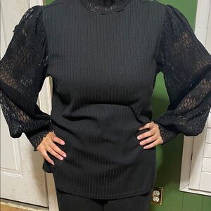 Elegant Black Lace Sleeve Top